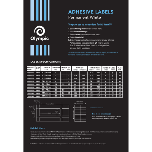 Olympic Labels Adhesive 16UP 105x37mm Box 100