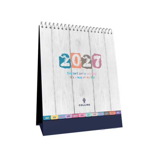 2027 Desk Calendar - 12 Month (h220 x w175mm) Month to View - Wiro Bound in Brighton - Collins
