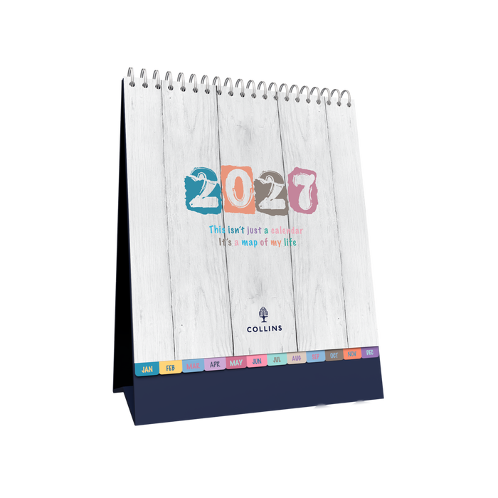 2027 Desk Calendar - 12 Month (h220 x w175mm) Month to View - Wiro Bound in Brighton - Collins