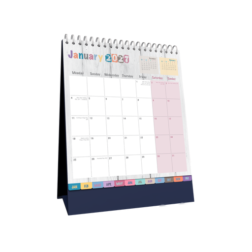 2027 Desk Calendar - 12 Month (h220 x w175mm) Month to View - Wiro Bound in Brighton - Collins