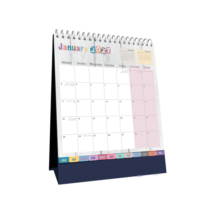 2027 Desk Calendar - 12 Month (h220 x w175mm) Month to View - Wiro Bound in Brighton - Collins