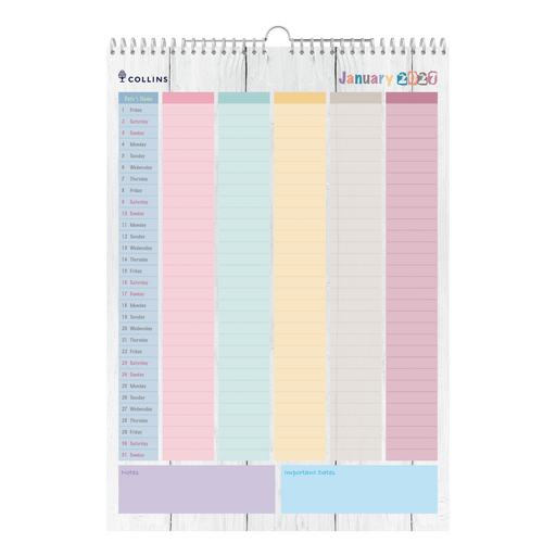 2027 Wall Calendar - 12 Month A3 Month to View - Wiro Hanger in Brighton - Collins Desktop