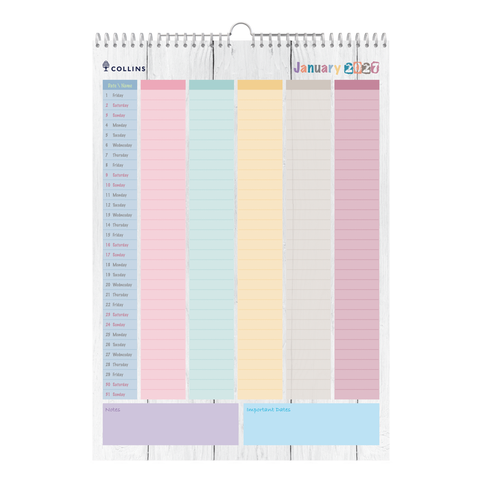 2027 Wall Calendar - 12 Month A3 Month to View - Wiro Hanger in Brighton - Collins Desktop