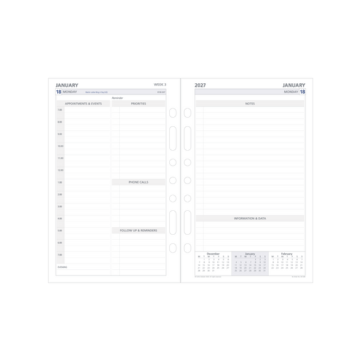 2027 Calendar Year Diary/Planner - 12 Month Desk 2 Days to a Page - Refill - Collins Day Planners
