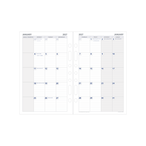 2027 Calendar Year Diary/Planner - 12 Month Desk Month to View - Refill - Collins Day Planners Range