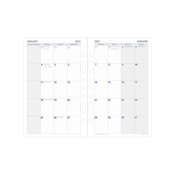 2027 Calendar Year Diary/Planner - 12 Month Desk Month to View - Refill - Collins Day Planners Range
