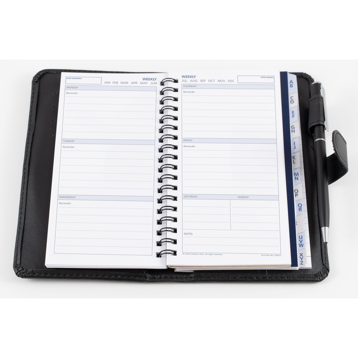 Undated Week to View Slimline Day Planner – 162 × 82mm – PU Snap Closure in Black – Debden Day
