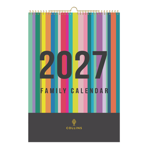 2027 Wall Calendar - 12 Month A3 Month to View - Wiro Hanger in Edge Rainbow - Collins Desktop