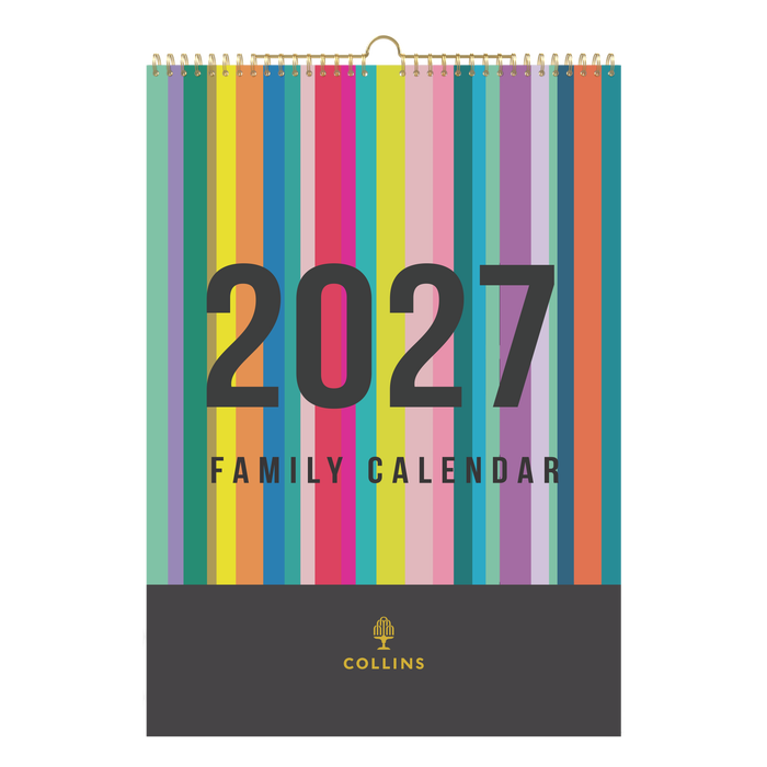 2027 Wall Calendar - 12 Month A3 Month to View - Wiro Hanger in Edge Rainbow - Collins Desktop