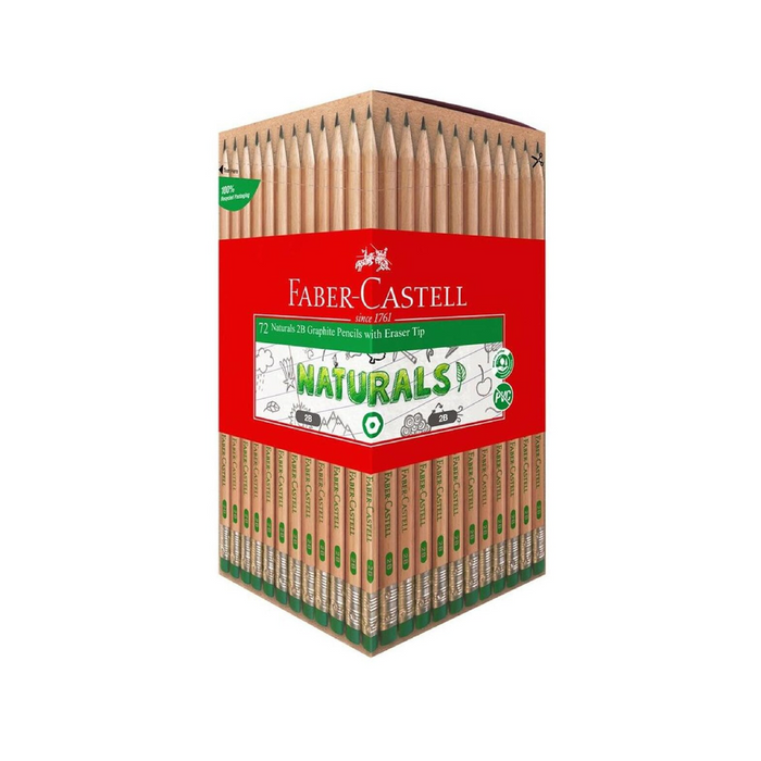 Faber-Castell 72 Natural 2B Graphite Pencils with Eraser Tip