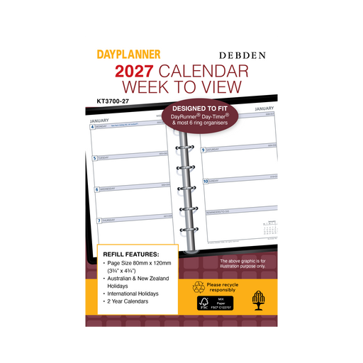 2027 Calendar Year Diary/Planner - 12 Month Pocket Week to View - Refill - Collins Day Planners