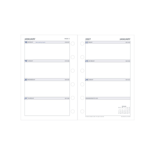 2027 Calendar Year Diary/Planner - 12 Month Pocket Week to View - Refill - Collins Day Planners