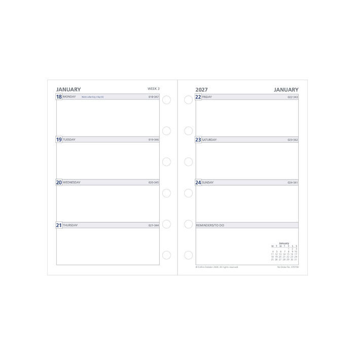 2027 Calendar Year Diary/Planner - 12 Month Pocket Week to View - Refill - Collins Day Planners
