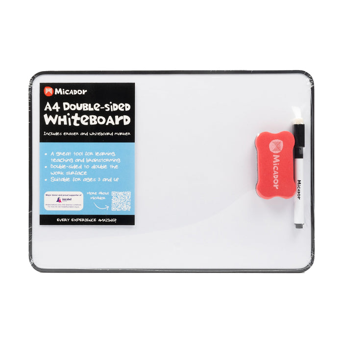 Micador A4 Double Sided Whiteboard with Eraser and Marker