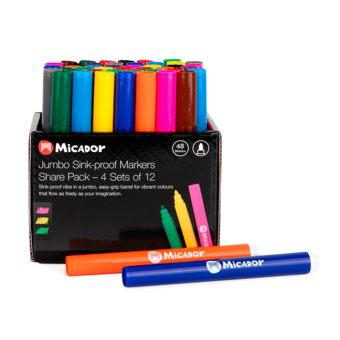 Micador Jumbo Sink-Proof Markers Bright 48 Pack