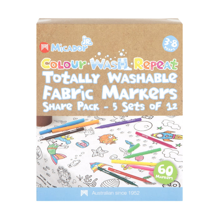 Micador Jr. Colour Wash Repeat Fabric Markers 60 Pack
