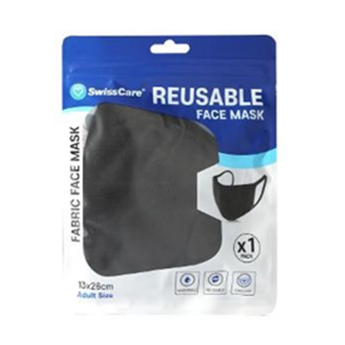 SwissCare Black Fabric Reusable Face Mask - 1 Pack