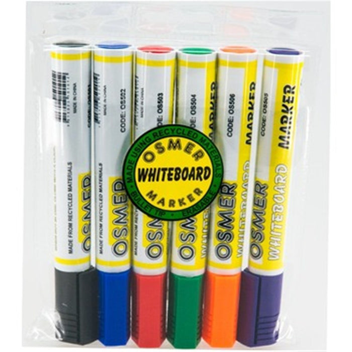 Osmer Whiteboard Markers 6 Pack Bullet Tip