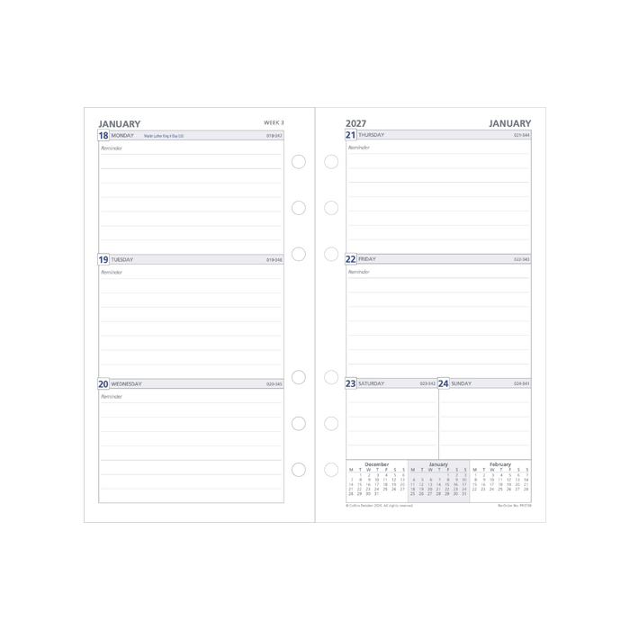 2027 Calendar Year Diary/Planner - 12 Month Personal Week to View Ruled - Refill - Collins Day