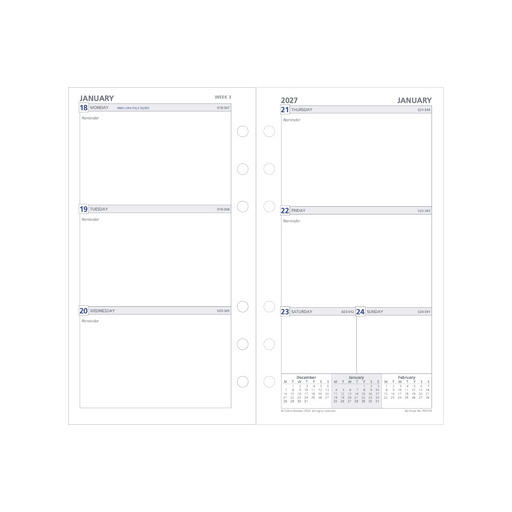 2027 Calendar Year Diary/Planner - 12 Month Personal Week to View Unruled - Refill - Collins Day