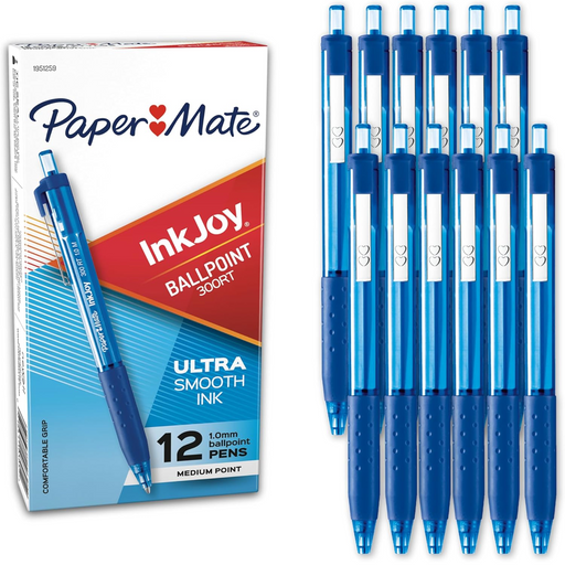 Papermate Ballpoint 1.0mm Pen 300RT Retractable Blue - Pack of 12