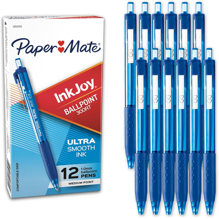 Papermate Ballpoint 1.0mm Pen 300RT Retractable Blue - Pack of 12