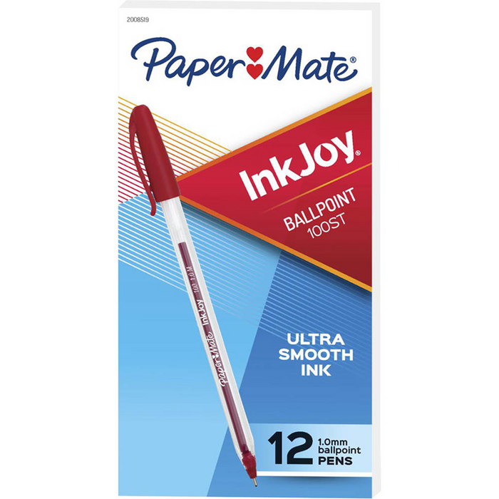 Papermate Ballpoint 1.0mm Pen RED ULTRA SMOOTH 100ST - Pack of 12