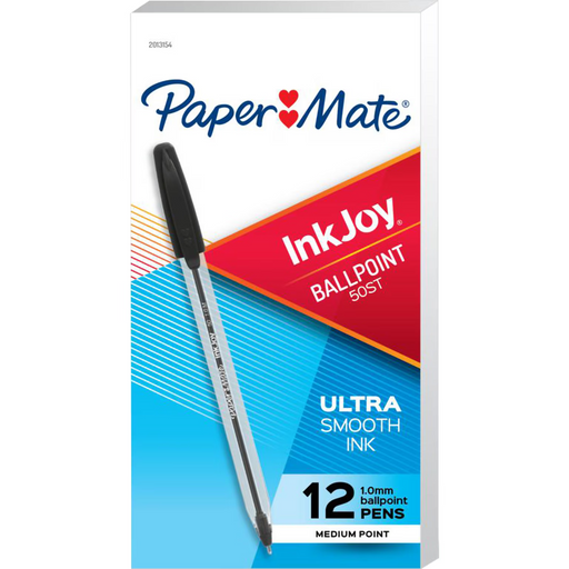 Papermate Ballpoint 1.0mm Pens ULTRA SMOOTH 50ST Black - Pack of 12