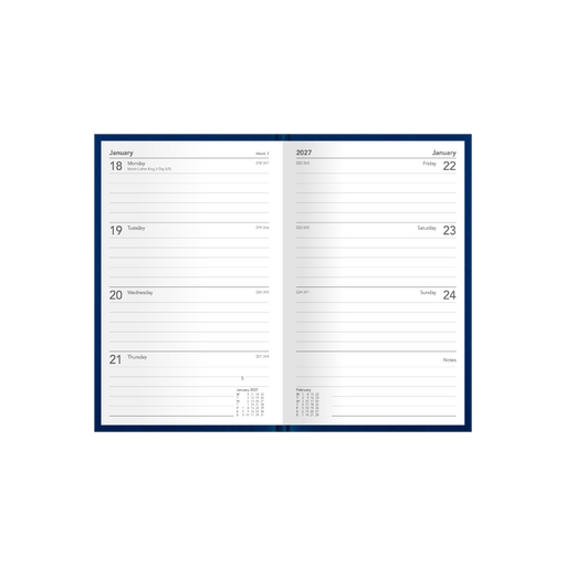 2027 Calendar Year Diary/Planner - 12 Month B7R Week to View - Hard Cover - Collins Silhouette Range