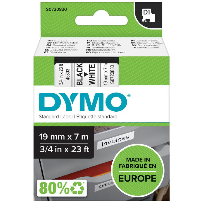 DYMO D1 Label Tape 19mm Black on White