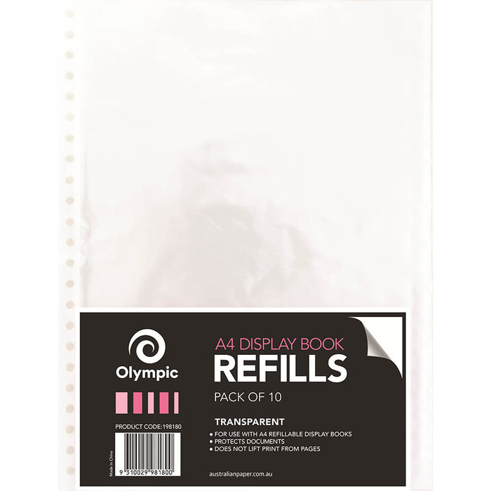Olympic Display Book Refills A4 Clear Pack 10