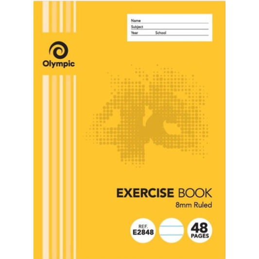 Olympic 225mm x 175mm Stapled Exercise Book 8mm Ruled 48 Pages - Australian Made