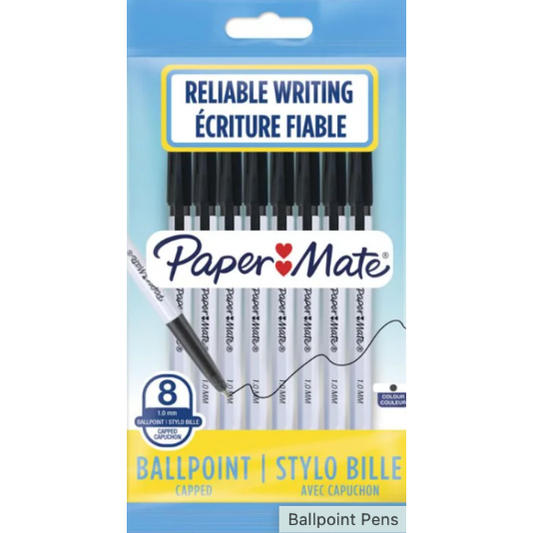 Paper Mate Ball Point Pens 8 Pack (Black)