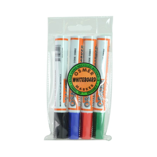 Osmer Whiteboard Markers - 4 Colour Wallet (Chisel Tip)