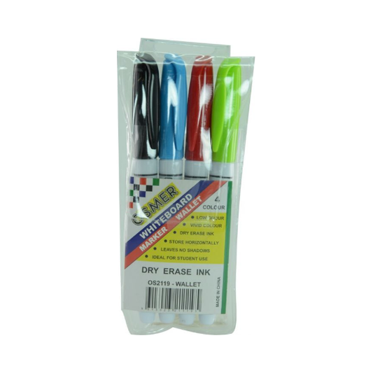 Osmer Whiteboard Markers - 4 Colour Wallet (Fine Tip)