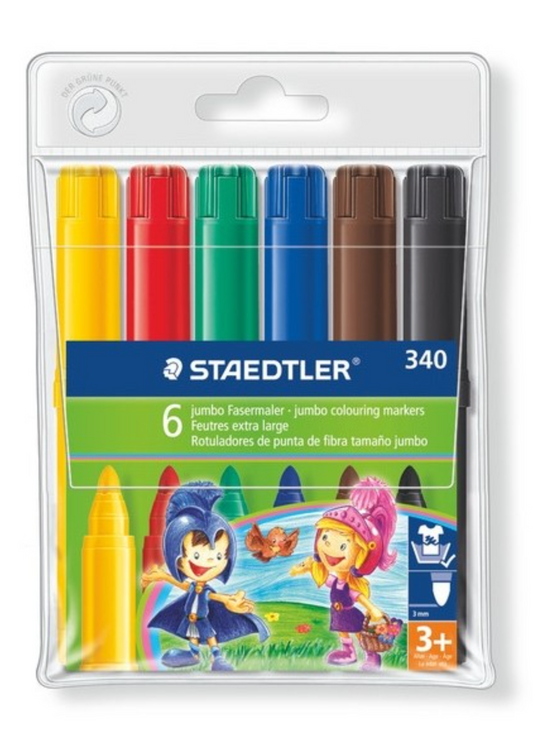 Staedtler Noris Jumbo Colouring Markers - Wallet of 6 Assorted Colours