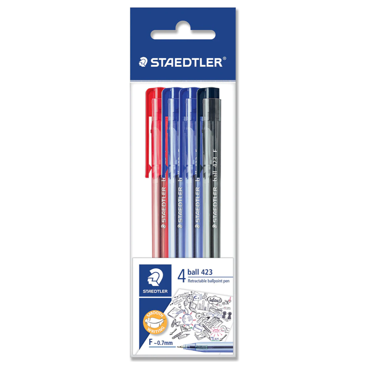 Staedtler Ball 423 Triangular Retractable Ballpoint Pens 4-Pack
