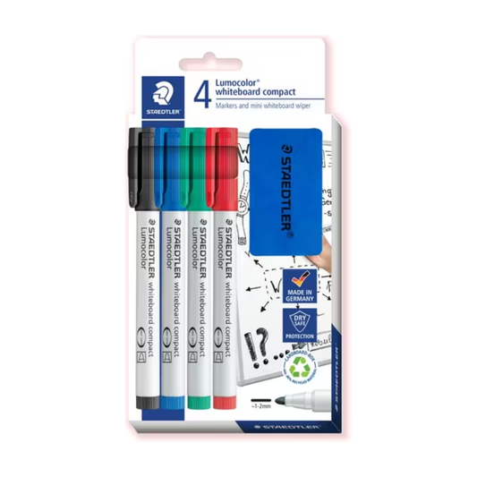 Staedtler Lumocolor 341 Whiteboard Markers with Wiper 4 Pack