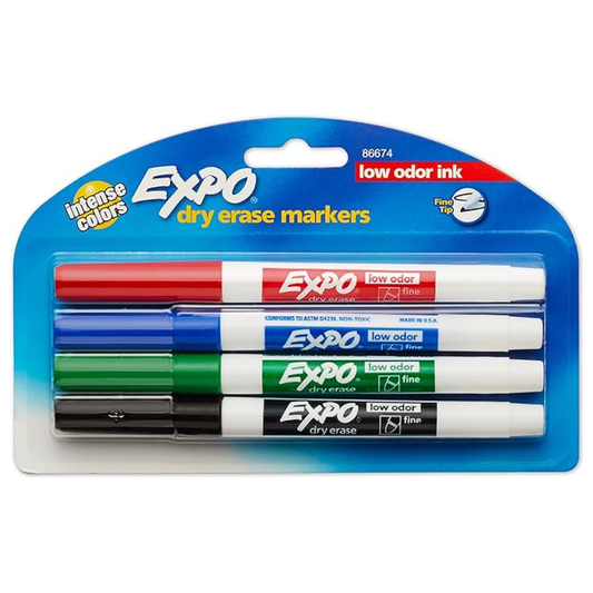 Expo Assorted Whiteboard Markers Fine Tip (4 Pack)