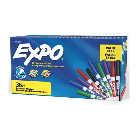 Expo Assorted Whiteboard Markers Fine Tip - 5 Colours (36 Pack)