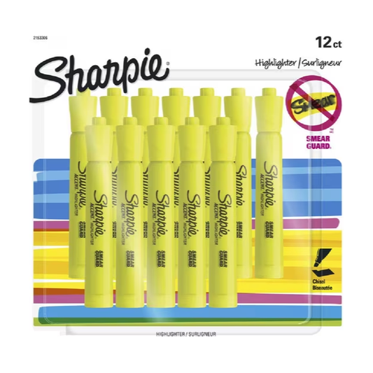 Sharpie Tank Fluoro Yellow Highlighters (12 Pack)