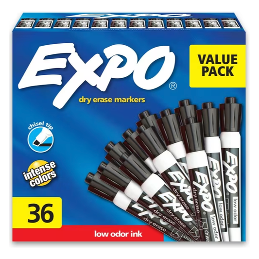 Expo Whiteboard Marker Chisel Tip Black (36 Pack)
