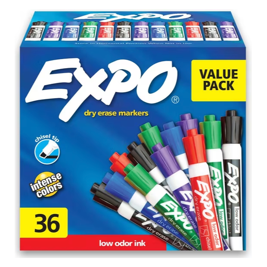 Expo Whiteboard Marker Chisel Tip Assorted Colours (36 Pack)