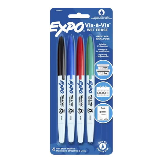 Expo Vis-A-Vis Whiteboard Markers Fine Assorted (4 Pack)
