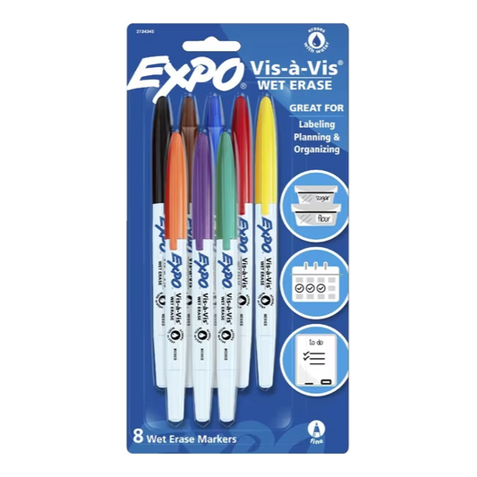 Expo Vis-A-Vis Whiteboard Markers Fine Assorted (8 Pack)