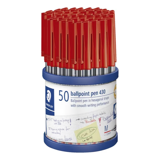 Staedtler Stick 430 Medium Ballpoint Pen - Red (50 Pack)