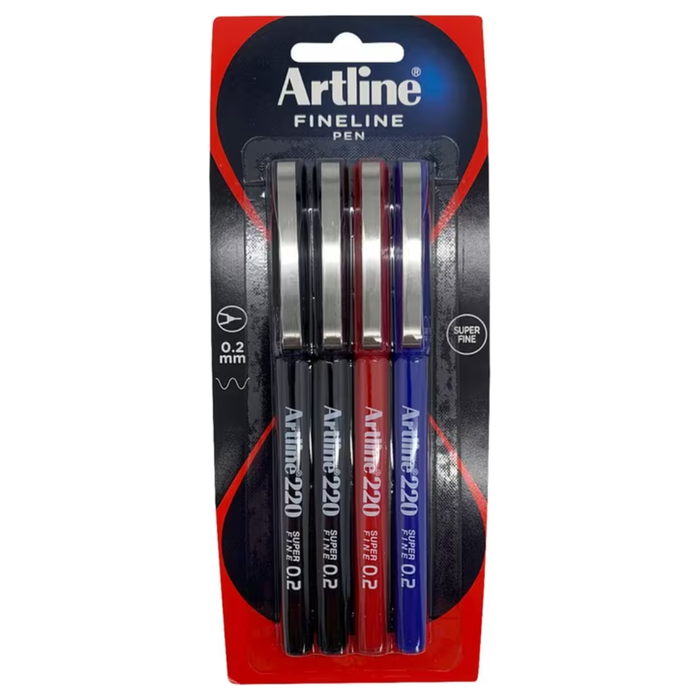 ARTLINE 220 PEN 0.2 ASSORTED 4 PACK