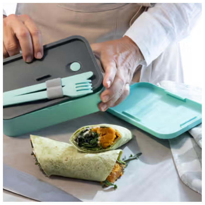 Cuisena RPET Rectangular Bento with Cutlery - Aqua