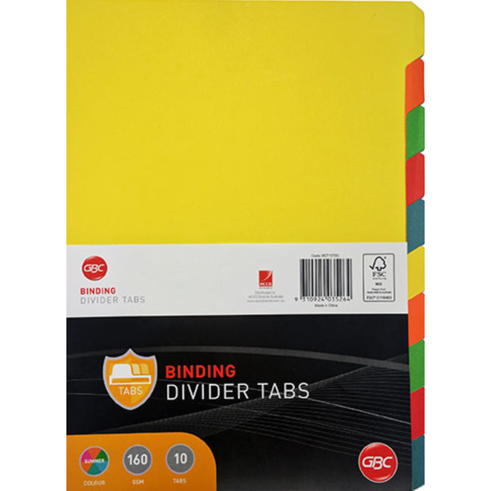 GBC BINDING TAB DIVIDERS A4 COLOUR (ASSORTED SIZES)