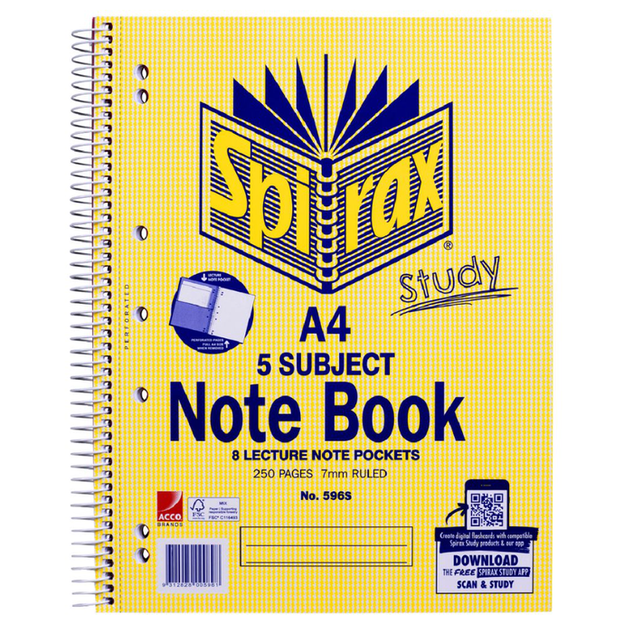 Spirax 596 5 Subject Book A4 250 Page